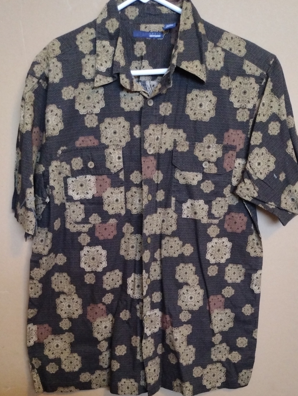 New Men's Short-Sleeve Patterned Button-Up Shirt 100% Cotton